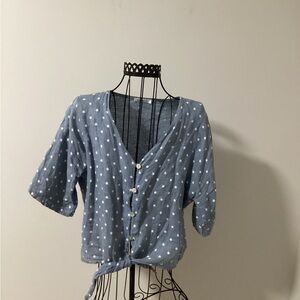 Elegant Blue Star Women's Blouse 100% linen made in Italy